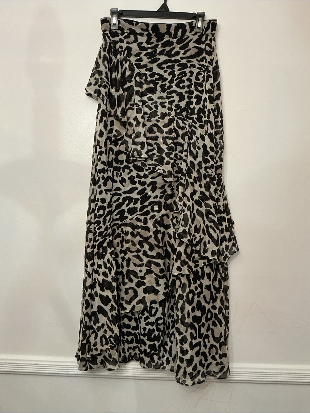 Eliza J Black & Cream Leopard Print Midi Skirt with Subtle Gold Accents